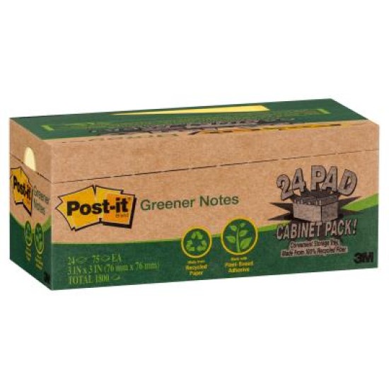 Post-it Greener Rec Notes 654R-24CP-CY 76x76mm Yellow, Pack of 24