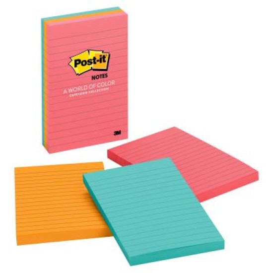Post-it Lined Notes 660-3AN 101x152mm Poptimistic (Cape Town), Pack of 3