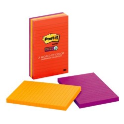 Post-it Super Sticky Lined Notes 660-3SSAN 101x152mm Primaries (Marrakesh), Pack of 3