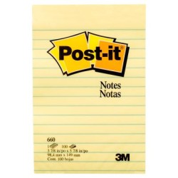 Post-it Lined Notes 660 101x152mm Yellow 100sh