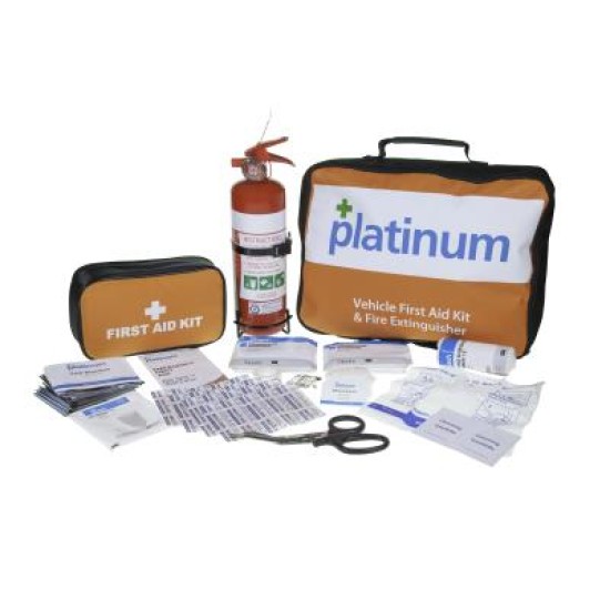 Platinum Vehicle First Aid Kit and Fire Extinguisher 1Kg - Red Softpack