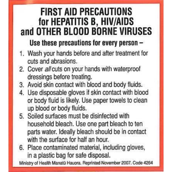 Hepatitis B and AIDS First Aid Precaution Sticker