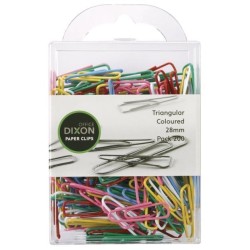 DIXON PAPER CLIPS 28MM TRI COLOURED PACK 200