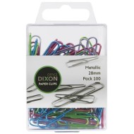 DIXON PAPER CLIPS 28MM METALLIC COLOURED PACK 100