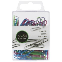 DIXON PAPER CLIPS 28MM METALLIC COLOURED PACK 100