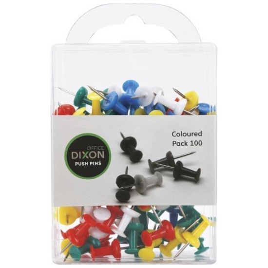DIXON PUSH PINS PACK 100 ASSORTED COLOUR