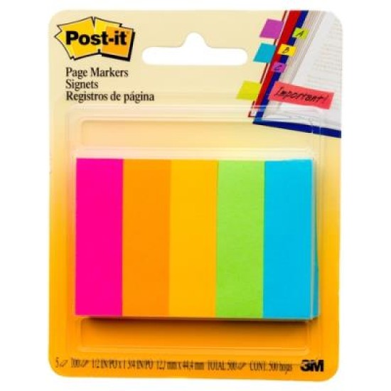 Post-it Page Markers 670-5ASST 15x50mm Assorted, Pack of 5