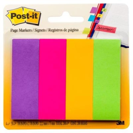Post-it Page Markers 671-4AU 22x73mm Assorted, Pack of 4