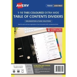 AVERY DIVIDERS A4 10 TAB COLOURED PP EXTRA WIDE