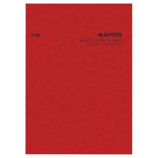 MILFORD FSC 70% MIX A4 3 MONEY COLUMN 26 LEAF LIMP ACCOUNT BOOK