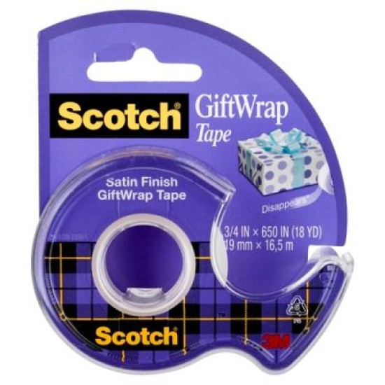 Scotch Gift Wrap Tape CLIP-15 19mm x 16.5m, 12 Rolls on Clipstrip