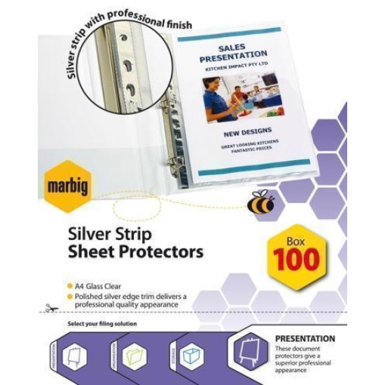 MARBIG SHEETPROTECTORS SILVER EDGE A4 100BX