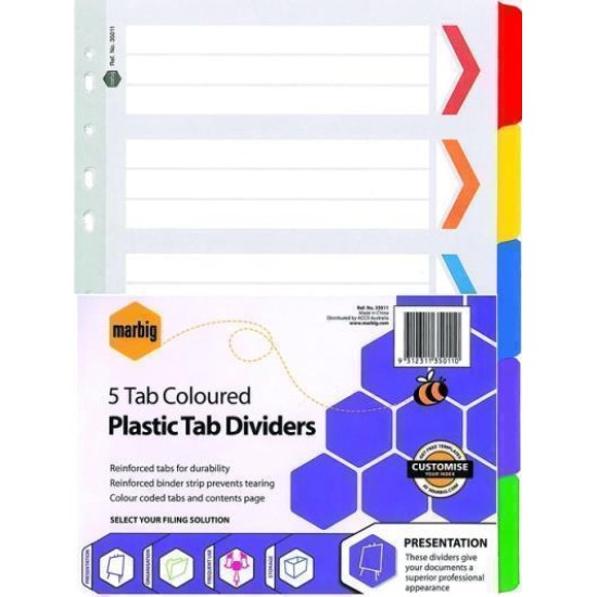 INDICES A4 MYLAR 5 TAB COLOUR