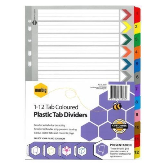 INDICES A4 MYLAR 1-12 COLOURED
