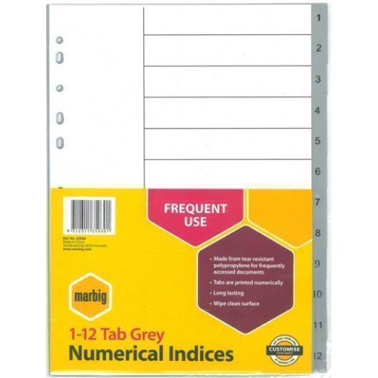 MARBIG INDICES GREY PP A4 1-12TAB