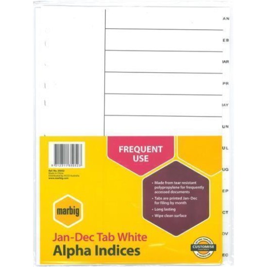 MARBIG INDICES WHITE PP A4 JAN-DECTAB