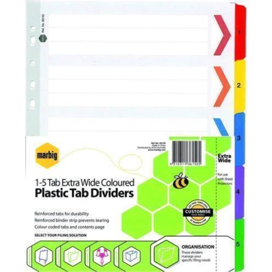 MARBIG INDICES A4 MYLAR 1-5 COLOURED EXTRA WIDE