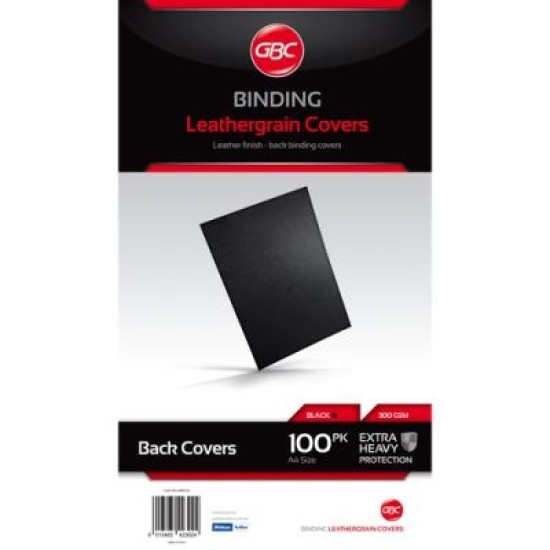 GBC LEATHERGRAIN COVERS BLACK 100PK
