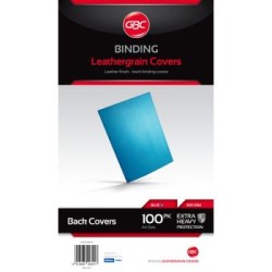 GBC LEATHERGRAIN COVERS BLUE 100PK