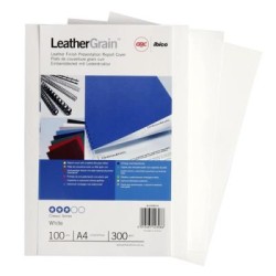 GBC LEATHERGRAIN COVERS WHITE 100PK