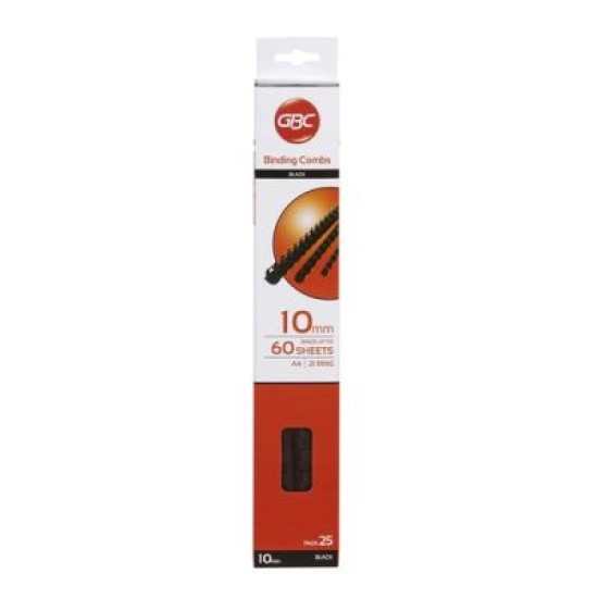 GBC PLASTIC 21 LOOP 10MM BLACK 25PK