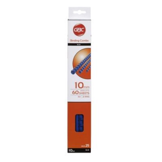 GBC PLASTIC 21 LOOP 10MM BLUE 25PK