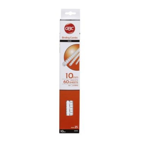 GBC PLASTIC 21 LOOP 10MM WHITE 25PK