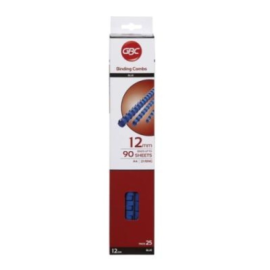 GBC PLASTIC 21 LOOP 12MM BLUE 25PK