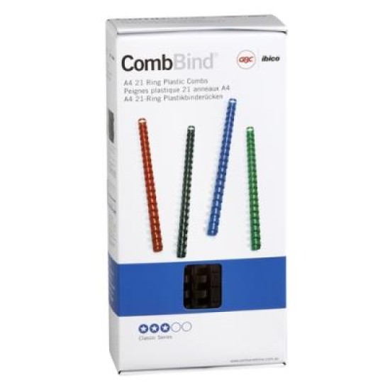 GBC PLASTIC 21 LOOP 14MM BLACK 100PK