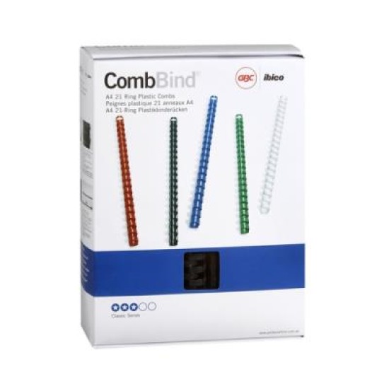 GBC PLASTIC 21 LOOP 25MM BLACK 50PK