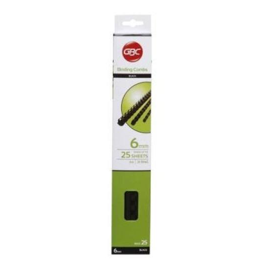 GBC PLASTIC 21 LOOP 6MM BLACK 25PK