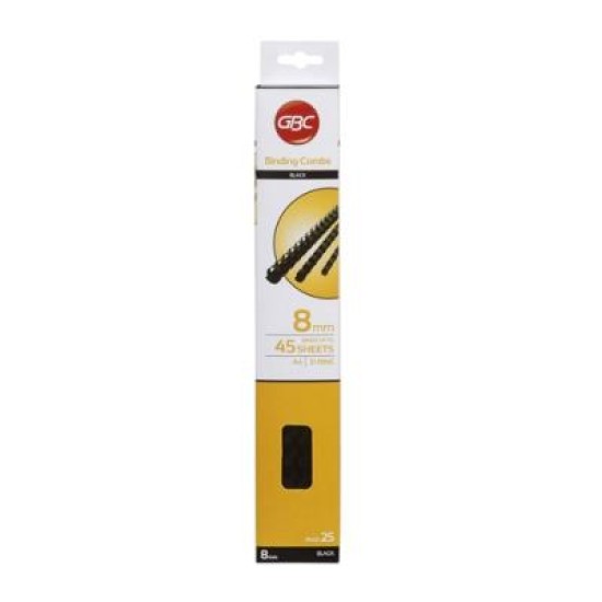 GBC PLASTIC 21 LOOP 8MM BLACK 25PK