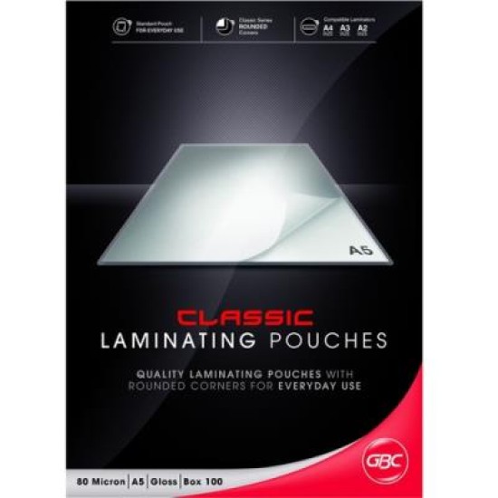 GBC A5 80 MICRON POUCHES 100PK