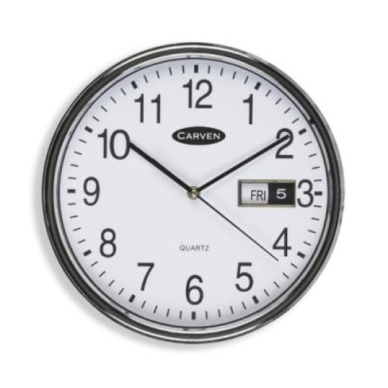 CARVEN WALL CLOCK 285MM SLVR RIM W/DATE