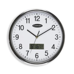 CARVEN WALL CLOCK 285MM SLV RIM LCD DATE