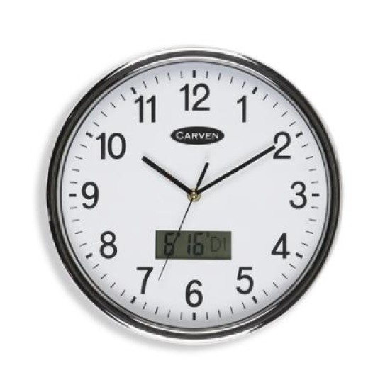 CARVEN WALL CLOCK 285MM SLV RIM LCD DATE