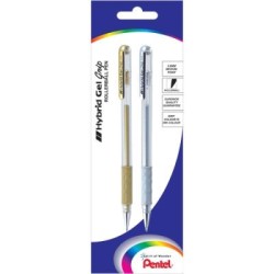 PENTEL HYBRID 0.8MM MET SIL/GLD TWIN PK