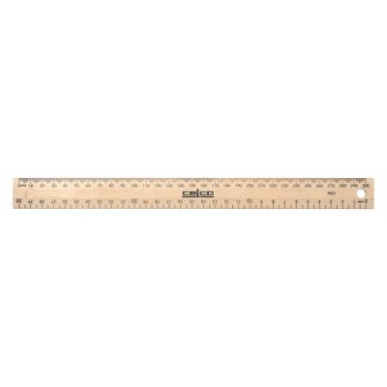 CELCO RULER 30CM WOOD METRIC DRILLED