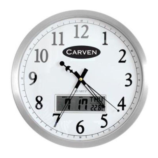 CARVEN 35CM LCD DATE CLOCK ALUMINIUM