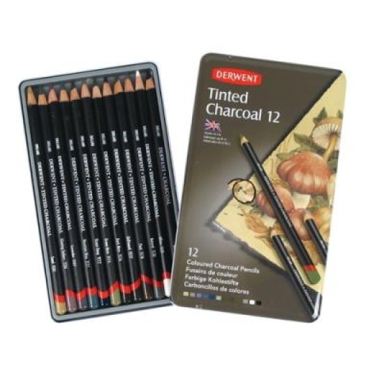 DERWENT TINTED CHARCOAL PENCILS TIN 12