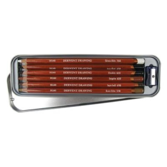 DERWENT DRAWING PENCILS TIN 6