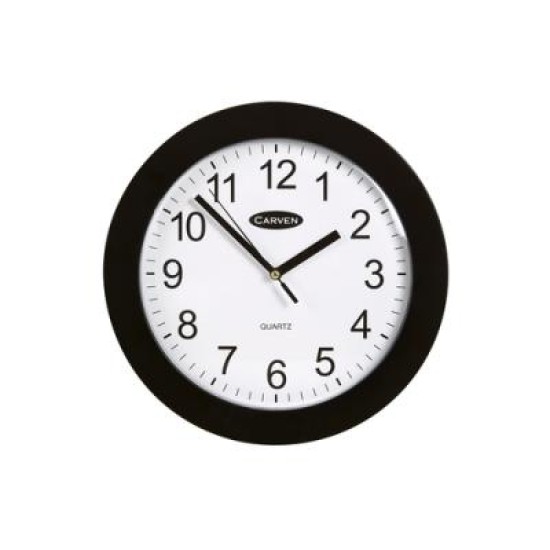 CARVEN WALL CLOCK 250MM PLAST FRAME BLK