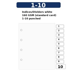 Indices/Dividers white 160 GSM (standard card) 1-10 punched Indices/Dividers white 160 GSM (standard card) 1-10 punched