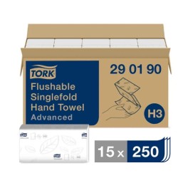 Tork Flushable Singlefold Hand Towel Advanced Folded White 115 x 230 (Folded) mm 290190 Tork Flushable Singlefold Hand Towel Advanced Folded White 115 x 230 (Folded) mm 290190
