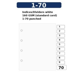 Indices/Dividers white 160 GSM (standard card) 1-70 punched Indices/Dividers white 160 GSM (standard card) 1-70 punched