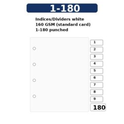 Indices/Dividers white 160 GSM (standard card) 1-180 punched Indices/Dividers white 160 GSM (standard card) 1-180 punched
