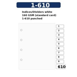 Indices/Dividers white 160 GSM (standard card) 1-610 punched Indices/Dividers white 160 GSM (standard card) 1-610 punched