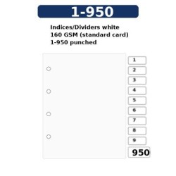 Indices/Dividers white 160 GSM (standard card) 1-950 punched Indices/Dividers white 160 GSM (standard card) 1-950 punched