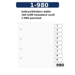 Indices/Dividers white 160 GSM (standard card) 1-980 punched Indices/Dividers white 160 GSM (standard card) 1-980 punched