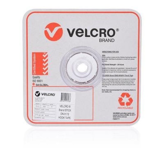 VELCRO STRIP HOOK 25MMX25M WHT BULK ROLL